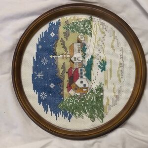 Vintage glass framed counted cross stitch